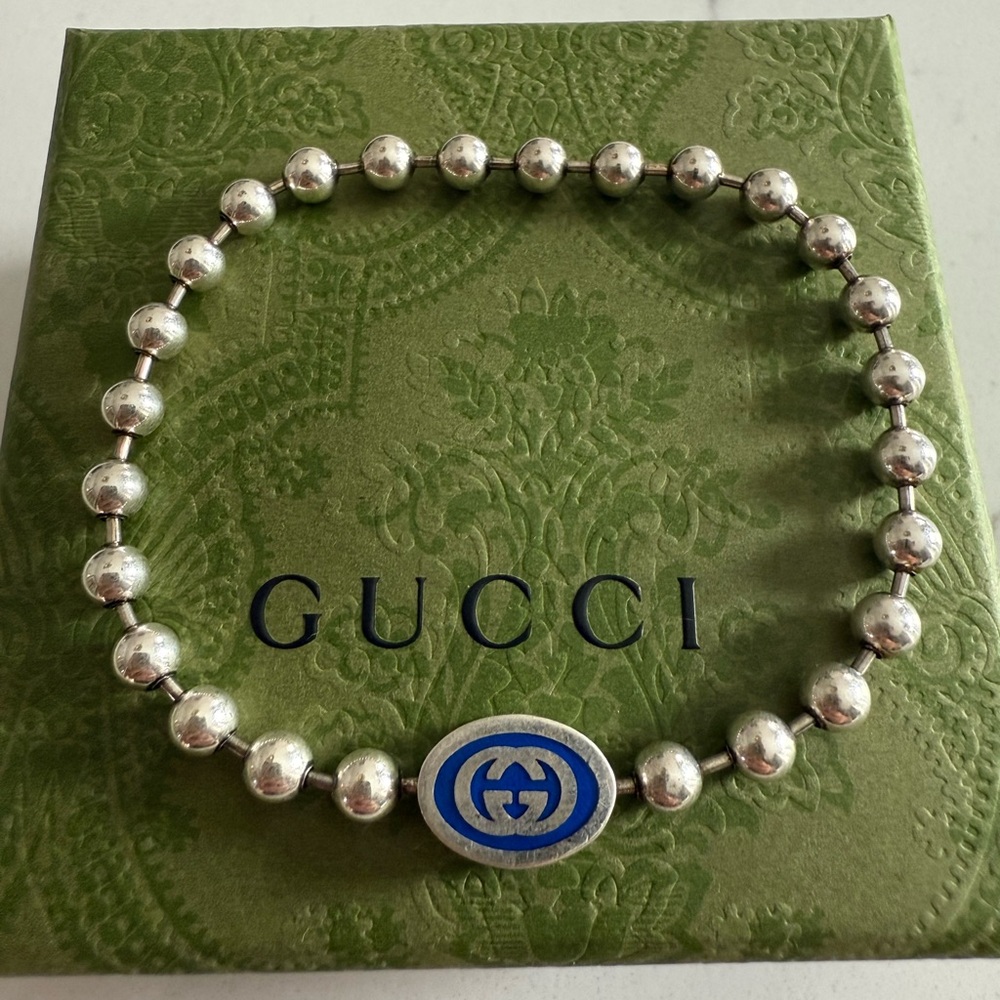Gucci Silver and Blue Bracelet size 18